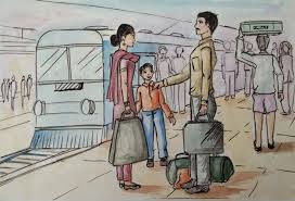 Railway Station Art Drawings For Kids Memory Illustration Elementary Drawing