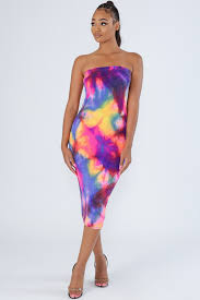 Lunar Tie Dye Metallic Long Tube Dress Knowstyle Evening Dresses With Sleeves Cocktail Evening Dresses Tube Dress