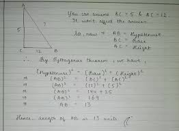 From the three pairs of points calculate lengths of sides of the triangle using the pythagorean theorem. Angle Abc Is Right Angle At C If Ac 5 Cm And Bc 12cm What Is The Length Of Ab Quora