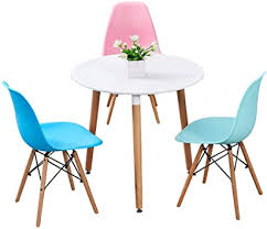 Check spelling or type a new query. Amazon Com Cjiaxin Dining Table Chair Combination Simple Wooden Round Table Modern Design Table And Chair Set Living Room Kitchen Leisure Table White Table 3 Plastic Chairs Space Saving Solid Wood Size