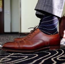 Great Combo Brown Shoe Blue Socks Light Grey Suit Cap Toe Oxfords Sock Shoes Fashion Socks