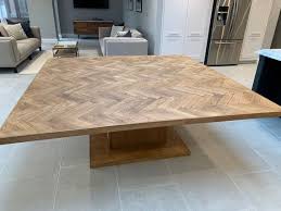 Square Parquet Dining Table Solid Oak Herringbone Design Seats Up To 16 Bespoke Measurements Available In 2020 Large Square Dining Table Dining Table Upcycle Dining Table