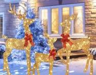 3-Piece 2D Lighted Christmas Deer Family Set - HOYECHI Large Outdoor Yard  Reindeer Holiday Decoration with 145 LED Lights, Stakes, Zip Ties - Gold