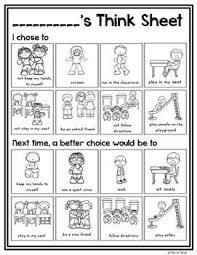 This Visual Think Sheet Is A Simple Way For Students To Reflect On Their Choices And Kindergarten Classroom Management Kindergarten Behavior Preschool Behavior