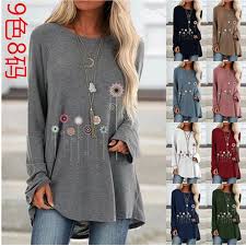 Hot Sale Floral Print Casual Loose Long T Shirts For Women Spring 2020 Ladies Fashion Cotton O Neck Long Sleeve T Shirts Tops T Shirts Aliexpress