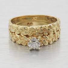 Gold rush fine jewelry offers a huge selection of alaskan gold nugget wedding rings, engagement rings and gold nugget jewelry. Nugget Wedding Set Custom 14k Gold Nugget Diamond Engagemen Vintage Emerald Engagement Ring Antique Engagement Rings Vintage Antique Diamond Engagement Rings