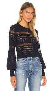 Machine wash according to instructions on care label. Autumn Cashmere Pointelle Juliette Sleeve Crew Sweater In Navy Revolve