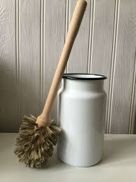 Enamel Toilet Brush Holder And Wooden Brush Lisa Valentine Home Toilet Brush Toilet Brush Holders Diy Brush Holder