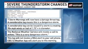 A severe thunderstorm warning is issued by your local noaa national weather service forecast office meteorologists who watch a designated area 24/7 for severe weather that has been reported by spotters or indicated by radar. Severe Thunderstorm Warnings Are Changing Here S What You Need To Know Wpec