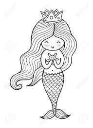 Mermaid clipart and stock illustrations. Mermaid With Long Curly Hair And Crown Vector Outline Illustration Royalty Free Cliparts Vectors And Stock Illustration Image 112311628