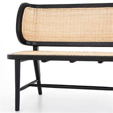 Trade pricing options · new arrivals every day Lianne Mid Century Modern Black Mahogany Wood Natural Woven Rattan Bench Standard 45 55 W Kathy Kuo Home