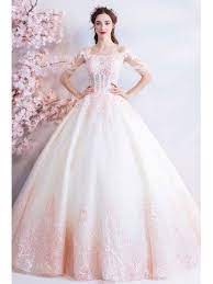 Dreamy Princess White And Pink Ball Gown Wedding Dress Off Shoulder Pink Ball Gown Ball Gowns Ball Gowns Wedding