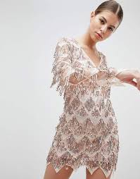 Club L Long Sleeve Tassel Fringe Sequins Plunge Bodycon Dress Plunge Bodycon Dress Shop Bodycon Dresses Dresses