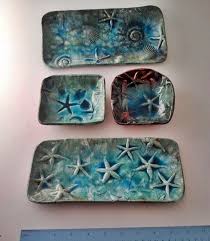 Items Similar To Raku Dish Square Tide Pool Starfish Shell Teal Red Ocean Designer Pottery Handmade On Etsy Pottery Raku Pottery Pottery Sculpture