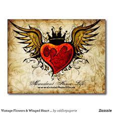 Vintage Flowers Winged Heart Tattoo Postcard Zazzle Com In 2021 Lower Back Tattoo Designs Lower Back Tattoos Heart With Wings Tattoo