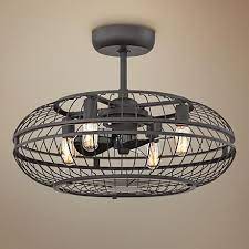 Integrated led black reversible 3 blades ceiling fan with light and remote control. 25 Casa Metallika Foundry Bronze Oval Cage Ceiling Fan 9c060 Lamps Plus Caged Ceiling Fan Ceiling Fan Ceiling Fan Design