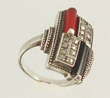 German Deco Ring Onyx Carnelian And Marcasites Joyas Art Nouveau Art Deco