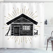 Log in with facebook log in with google. Log Cabin Shower Curtain Grunge Style Hand Drawn Sketch Of A Simple Wooden Cabin Art Print Fabric Bathroom Set With Hooks 69w X 75l Inches Long White And Charcoal Grey By Ambesonne