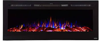 Amazon Com Touchstone 80004 Sideline Electric Fireplace 50 Inch Wide In Wall Recessed 5 Flame Settings Realistic 3 Color Flame 1500 750 Watt Heater Black Log Crystal Hearth Options Kitchen Dining