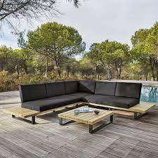 salon de jardin 4 5 places en aluminium et acacia massif maisons du monde outdoor furniture decor outdoor patio furniture sets garden seating