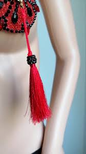 レッドスター ニップル ペースト タッセル ペースト  ラインストーン付き、チェーンタッセル付き再利用可能なペースト、ニップルカバー、バーレスク、ボディジュエリー、セクシーギフト