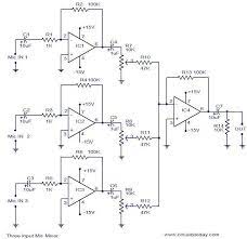 Furthermore, which each input level able to trimmed with support of trimmers pots p4 to p6 to adapt each input to the source. 3 Input Mic Mixer Circuit