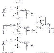 Furthermore, which each input level able to trimmed with support of trimmers pots p4 to p6 to adapt each input to the source. 3 Input Mic Mixer Circuit