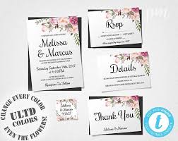 Floral Boho Wedding Invitation Template Set Printable Etsy Wedding Invitations Printable Templates Printable Wedding Invitations Wedding Invitation Inserts