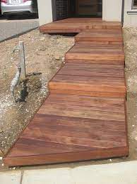 Merbau Decking To Front Door Instead Of Concrete Walkway Front Yard Landscaping Design Modern Front Yard Wooden Walkways