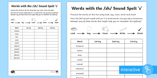Year 2 Spelling Practice Zh Sound Spelt S Worksheet
