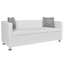 Sitzhöhe vom boden (mit polster): Vidaxl 3 Sitzer Sofa Kunstleder Weiss Kaufland De