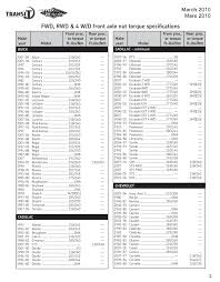 fwd rwd 4 w d front axle nut torque specifications pages