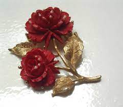 1960s Red Rose Flower Brooch 5 5cm Vintage 60s Red Rose Etsy Rose Flower Red Rose Flower Flower Jewellery
