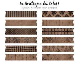 Brown Digital Washi Tape Clipart Cute Broder Clip Art Frame Etsy Washi Tape Washi Bullet Journal Stickers