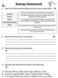 All worksheets only my followed users only my favourite worksheets only my own worksheets. Ks3 Year 8 Energy Homework Teaching Resources