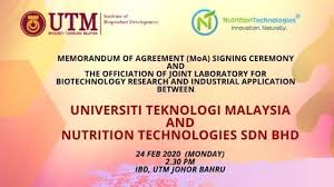 No.22a, ground floor, jln putra mahkota 7/8a, section 7, 47650 putra heights, subang jaya selangor darul ehsan. Moa Signing Ceremony The Officiation Of Joint Laboratory For Biotechnology Research And Industrial Application Between Utm And Nutrition Technologies Sdn Bhd Calendar Events