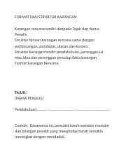 Karangan Rencana Docx Format Dan Struktur Karangan Karangan Rencana Terdiri Daripada Tajuk Dan Nama Penulis Struktur Binaan Karangan Rencana Sama Course Hero