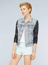 Talula Harlem Jacket Faux Leather Sleeves Give A Distressed Denim Jacket A Moto Inspired Twist Distressed Denim Jacket Fashion Cute Fashion