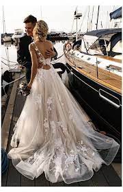 A Line Floral Appliques Beach Wedding Dresses Backless Tulle Boho Wedding Go Beach Wedding Dresses Backless Beach Wedding Dress Boho Vintage Bridesmaid Dresses