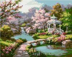 Mahuaf W1236 Japanese Garden Set For Painting By Numbers On Canvas Wall Pictures For Living Room Picture Set Japanese Garden Paintinggarden Painting Aliexpre In 2020 Paint By Number Picture Gifts Garden Painting
