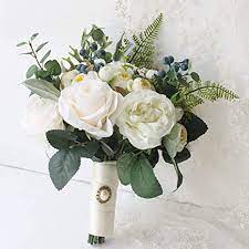 Artificial wedding flowers near me. Amazon Com Cjjc Bride White Rose Bouquet Hand Made Artificial Wedding Flowers Bridal Bridesmaid Holding Bouquets For Wedding Party Decoration Home Kitchen