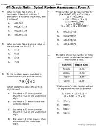 4th Grade Math Spiral Review Assessment Form A Teks Staar Math Spiral Review 4th Grade Math Spiral Math