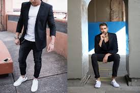Black and white dress with beige shoes. How To Wear White Shoes With Black Jeans Man Of Many