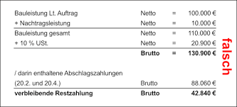 Ja, dort ist ein automat. Schlussrechnung Lexikon Bauprofessor