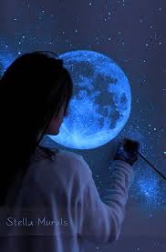 Star Mural With Glow In The Dark Moon Self Adhesive Wall Or Ceiling Mural White Tween Wall Art Glow In The Dark Room Themes