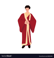Japanese man cartoon character in kimono sketch Vector Image