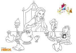 coloriage de la princesse belle a table avec tous ses amis au chateau bete princessa bell raskraski princessy chien simple