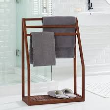 Haven Trade Stained Teak Floor Towel Stand In Brown Diy Towels Towel Rack Bathroom Towel Rack