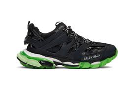 Balenciaga Track Sneakers Black And Green Balenciaga Drops Blacked Out Track Sneaker With Neon Green Sole Unit Black Neon Sneakers Balenciaga