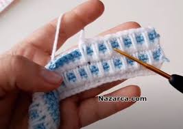 Kolay Tig Orgu Teknikleri Ile 2 Renk Battaniye Nazarca Com 2020 Baby Knitting Patterns Tig Desenleri Orgu
